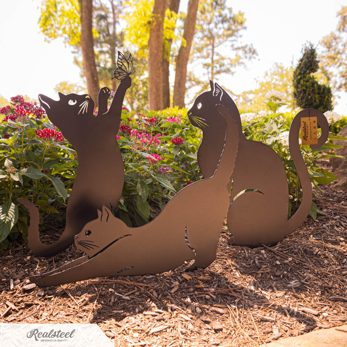 Jardioui 3 Statues (19.90 €/ pcs) Décoration Jardin Chat Noir Mystérieux (Lot de 2 + 1 Offerte)