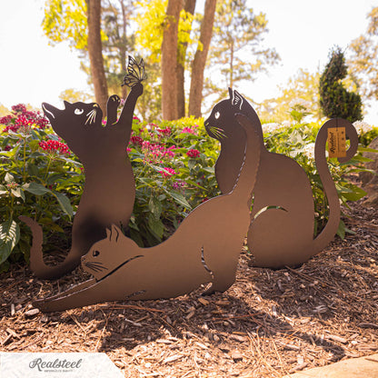 Jardioui 3 Statues (19.90 €/ pcs) Décoration Jardin Chat Noir Mystérieux (Lot de 2 + 1 Offerte)