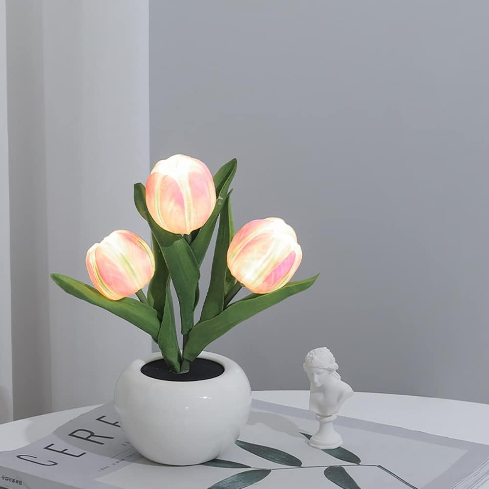 Jardioui Rose 6 fleurs Tulipe décorative illuminée